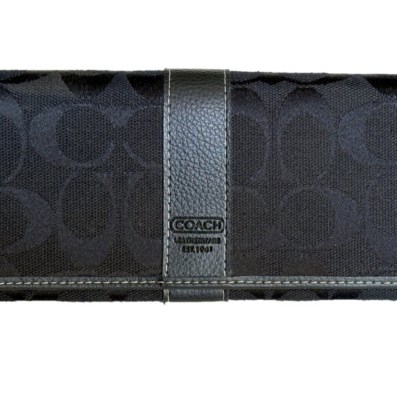 Coach Black Signature Trifold Billfold Wallet - 71/4" x 3 3/4" - Picture 2 of 6
